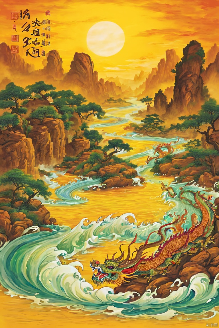  by chi4, (score_9,score_8_up,score_7_up,score_6_up,score_5_up), ancient chinese style,  
Above, the six dragons of the sun return to their lofty standard; below, there are rapids that rush against the current, turning back like a winding river