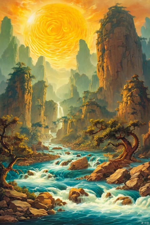  by chi4, (score_9,score_8_up,score_7_up,score_6_up,score_5_up), ancient chinese style,  
Above, the dragon of the sun and the phoenix of moon return to their lofty standard; below, there are rapids that rush against the current, turning back like a winding river,