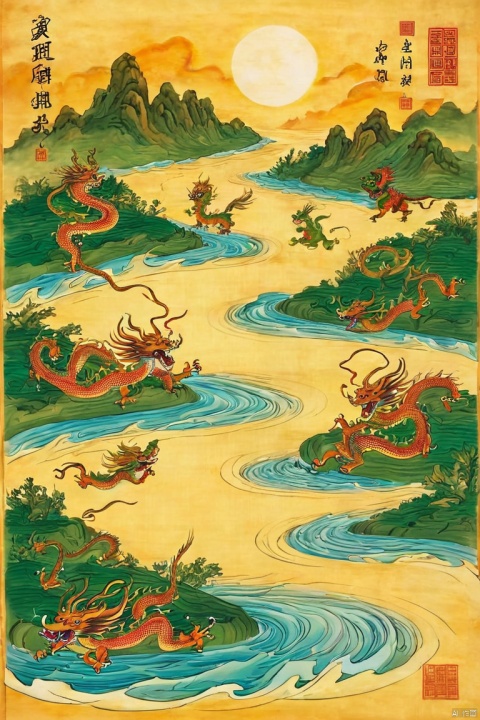  by chi4, (score_9,score_8_up,score_7_up,score_6_up,score_5_up), ancient chinese style,  
Above, the six dragons of the sun return to their lofty standard; below, there are rapids that rush against the current, turning back like a winding river