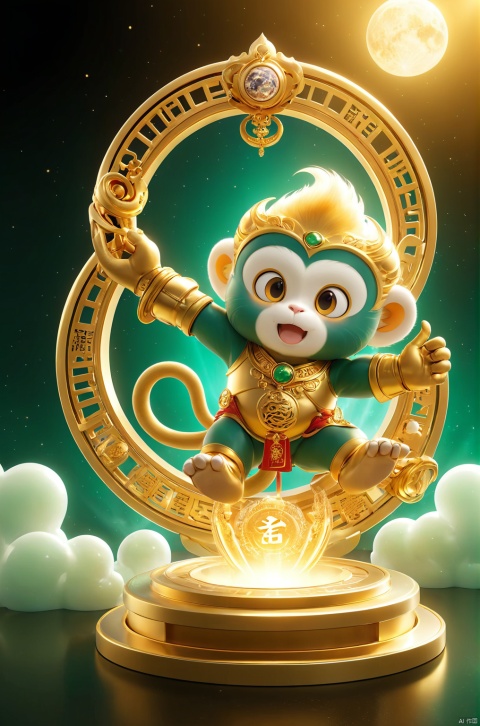  3D_style
The golden monkey rises with a thousand-catty rod, and the jade universe clears up ten thousand miles of dust.

professional 3d model, anime artwork pixar, 3d style, good shine, OC rendering, highly detailed, volumetric, dramatic lighting,