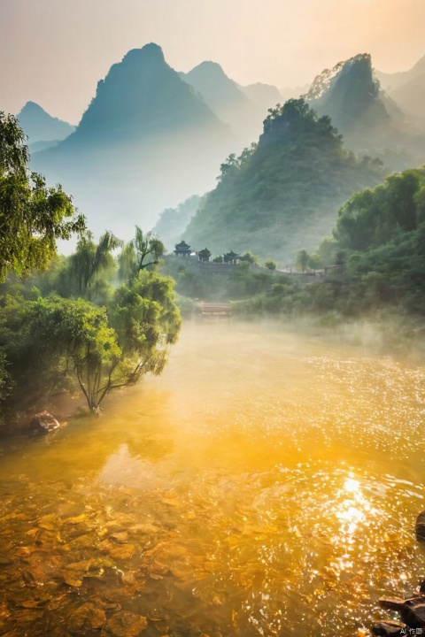  by chi4, (score_9,score_8_up,score_7_up,score_6_up,score_5_up), ancient chinese style, water sparkles in the sunny day,
The mountain's hue is misty, even in the rain it's a wonder.