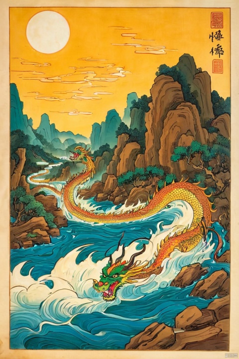  by chi4, (score_9,score_8_up,score_7_up,score_6_up,score_5_up), ancient chinese style,  
Above, the dragon of the sun and the phoenix of moon return to their lofty standard; below, there are rapids that rush against the current, turning back like a winding river,