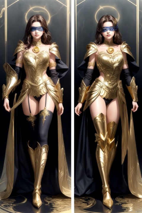  
girl,blindfold,saint seiya,
mythical creatures,mythical creatures:goat, Full body gold armor, black inlaid on the gold armor,  colorful armor, colorful chest armor, colorful leg armour,(sexy:1.3),
(in style of Yoann Lossel:1.4), beautiful details
(character concept art:1.2),front side back three views,

(masterpiece,best quality:1.4),

