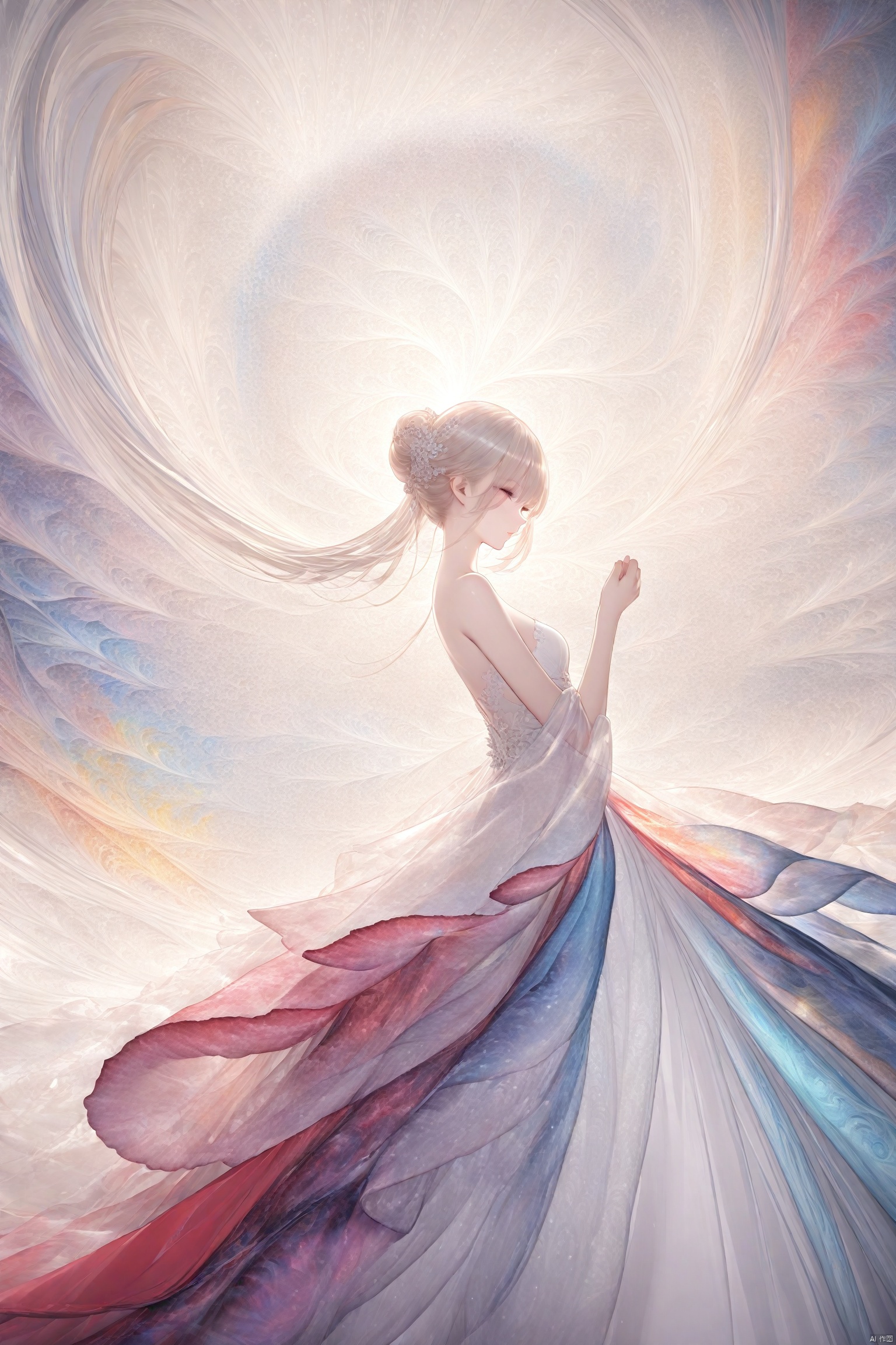 Official art, 8k wallpaper, super detailed, beautiful and beautiful, masterpiece, best quality, (fractal art: 1.3), lines, illustration, 1 girl head, white background, very detailed, bright colors, romanticism, mtianmei, TT,TT