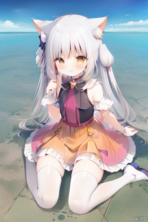  gigagts, wariza,1girl, cat ears,orange frilled dress, giantess,gigagts,white_thighhighs,
proving earth is flat,horizon,day,wariza,loli,kawaii,
