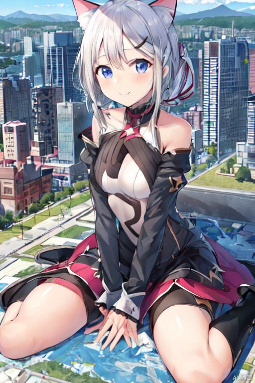 ,day,mountain:1.3,little city:1.4,continent, little skyscraper :1.4,looming,full body ,extremely large,from below:1.4,in city,skyscrapers around,skyscraper smaller than the legs
 1girl,cat girl,wariza,oppai loli:1.8,loli:2.1,((((wariza:1.8)))),day,mountain:1.3,little city:1.4,continent, little skyscraper :1.4,looming,full body ,extremely large,from below:1.4,looking at the viewer,little smile,large breasts:1.5,sfw,dress