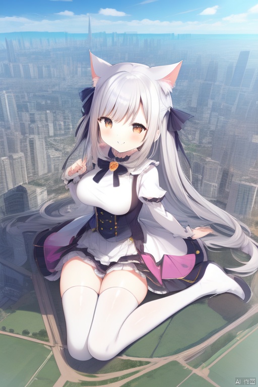  gigagts, wariza,1girl, cat ears,orange lolita:1.45,large breasts:1.3,giantess,gigagts,white_thighhighs,city under legs,proving earth is flat,skyline,day,giantess,small city:1.2,oppai loli:1.3,small buildings:1.3,many super tiny buildings:1.2,eval smile
,horizon,wariza,loli,kawaii