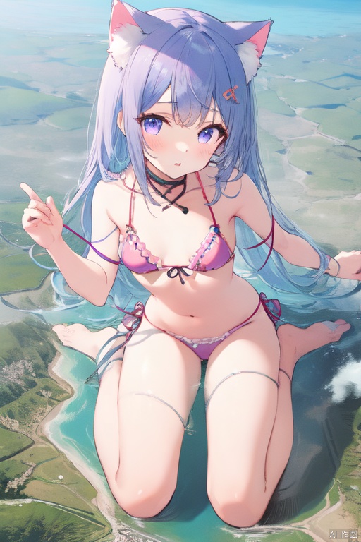  gts,1girl, cat ears,pink color frilled string bikini :1.4,giantess,day, mountain:1.5,continent, little city,wariza ,looming,aerial view:1.3,full body
,oppai loli:1.4,kawaii, ray tracing