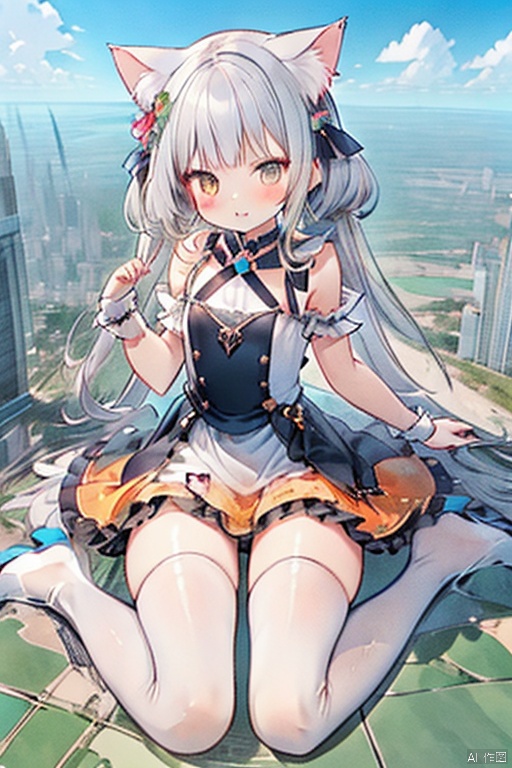  gigagts, wariza,1girl, cat ears,orange frilled dress, giantess,gigagts,white_thighhighs,
proving earth is flat,horizon,day,wariza,loli,kawaii,
