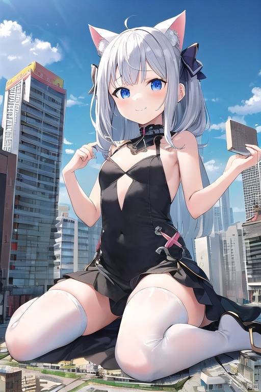  gts, giantess,1girl,cat girl,wariza,oppai loli:1.8,loli:2.1,((((wariza:1.8)))),day,mountain:1.3,little city:1.4,continent, little skyscraper :1.4,looming,full body ,extremely large,from below:1.4,looking at the viewer,little smile,large breasts:1.5,sfw,dress,kawaii,cute, white thighhighs:1.7,day, city,cityscape,wariza,rampage:1.6,destruction:1.6,little skyscraper,little buildings ,looming,from below:1.3,