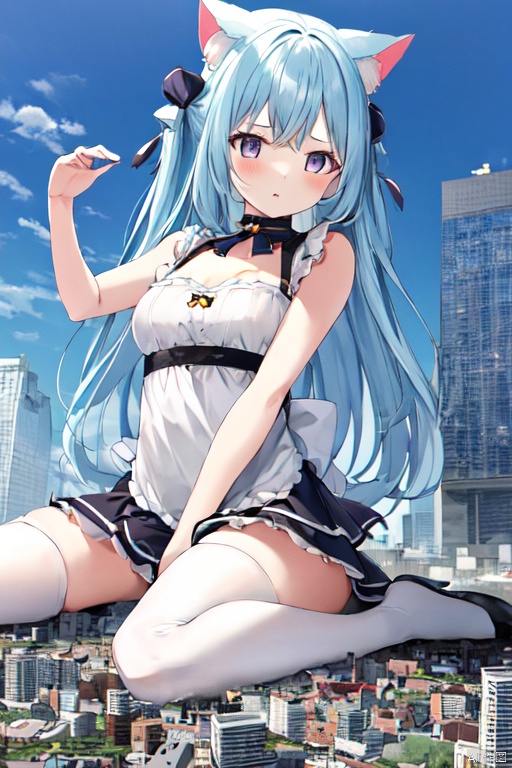  gts,1girl,oppai loli:1.3, cat ears, dress :1.4,giantess,big breasts:1.7, white thighhighs:1.7,day, city,cityscape,wariza,rampage:1.6,destruction:1.6,little skyscraper,little buildings ,looming,aerial view:1.3,full body
, loli:1.6,kawaii:1.6,from below