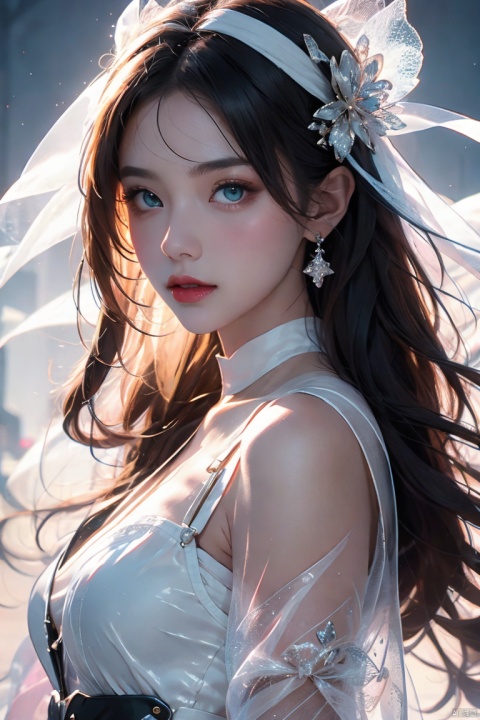  Masterpiece, Ultimate, (A girl was bound with white cloth:1.5), silk, cocoon, spider web, Solo, Complex Details, Color Differences, Realistic, (Moderate Breath), Off Shoulder, Eightfold Goddess, Pink Long Hair, White Headwear, Hair Above One Eye, Green Eyes, Earrings, Sharp Eyes, Perfect Fit, Choker, Dim Lights,cocoon,transparent,jiBeauty, illumination Pro