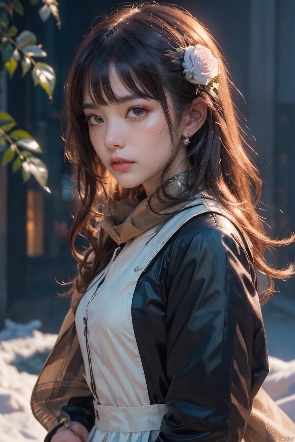  masterpiece, best quality, official art, extremely detailed CG unity 8k wallpaper, 1girl, upper body, face close up, scarf, maid, snow shelter, exposure blend, medium shot, bokeh, (hdr:1.4), high contrast, (cinematic, teal and orange:0.85), (muted colors, dim colors, soothing tones:1.3),, rose girl