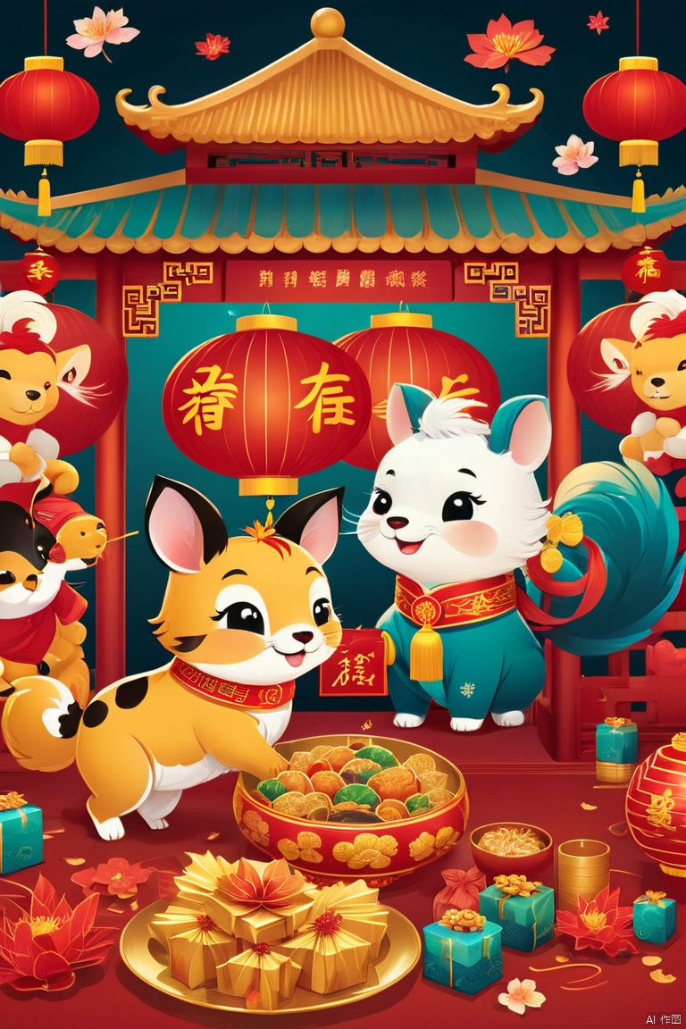  Imagine a lively scene where various animals from the Chinese zodiac come together for a grand New Year's feast. Ensure each animal is depicted with character and personality, showcasing their unique traits. Use a vibrant and festive color palette with red and gold tones, symbolizing good luck and prosperity. Incorporate traditional Chinese New Year decorations like lanterns and firecrackers to enhance the celebratory atmosphere. This illustration should convey joy, togetherness, and the essence of the holiday.
Art Style: Festive and Illustrative
poakl cartoon newyear style,best quality,masterpiece, Face Score, light master