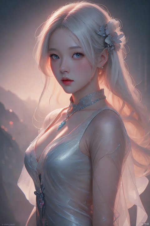  oil painting of a woman for oia stunning, promo by Tony\(dongli\), detailed painting inspired by Charlie Bowater, blooming exquisite necklace, 4 k detailed fantasy, white silver painting, dreamland, (\meng ze\)