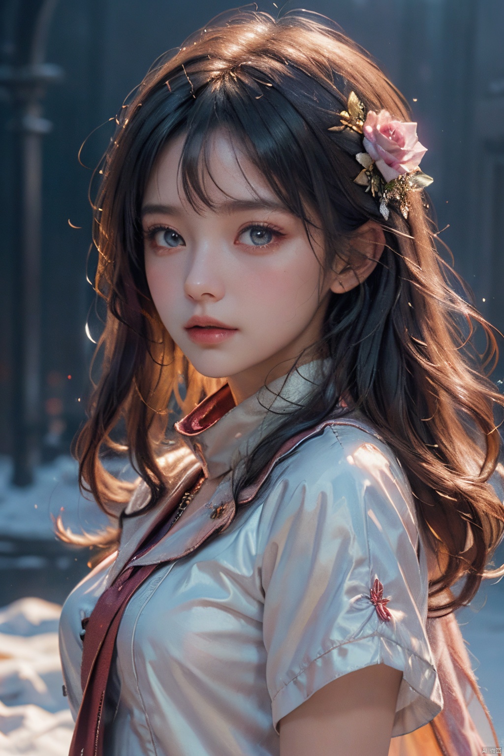  masterpiece, best quality, official art, extremely detailed CG unity 8k wallpaper, 1girl, upper body, face close up, scarf, maid, snow shelter, exposure blend, medium shot, bokeh, (hdr:1.4), high contrast, (cinematic, teal and orange:0.85), (muted colors, dim colors, soothing tones:1.3),, rose girl, Light master,moyou
