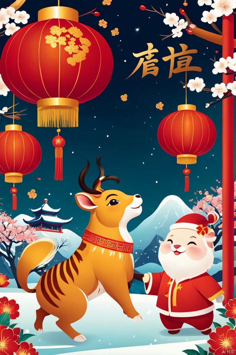  Imagine a lively scene where various animals from the Chinese zodiac come together for a grand New Year's feast. Ensure each animal is depicted with character and personality, showcasing their unique traits. Use a vibrant and festive color palette with red and gold tones, symbolizing good luck and prosperity. Incorporate traditional Chinese New Year decorations like lanterns and firecrackers to enhance the celebratory atmosphere. This illustration should convey joy, togetherness, and the essence of the holiday.
Art Style: Festive and Illustrative
poakl cartoon newyear style,best quality,masterpiece, Face Score, light master