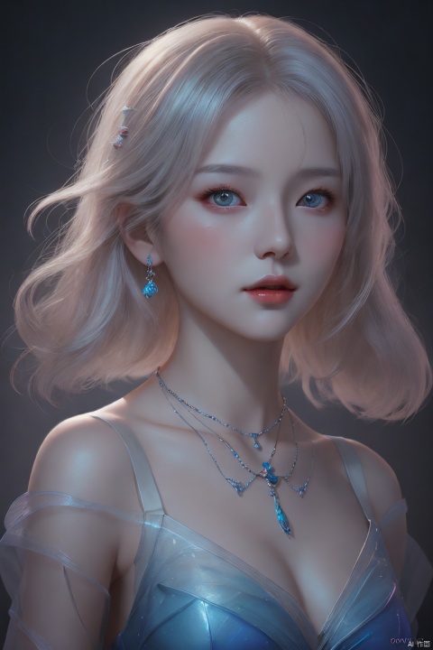  oil painting of a woman for oia stunning, promo by Tony\(dongli\), detailed painting inspired by Charlie Bowater, blooming exquisite necklace, 4 k detailed fantasy, white silver painting, dreamland, (\meng ze\), hologram girl