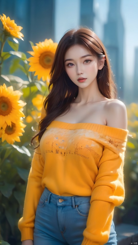  (best qualtiy,8K,tmasterpiece:1.3),(sharp focus:1.2),(one-girl:1.2),(perfect body figure:1.4),(Slim abs:1.1),(Off-the-shoulder knitwear:1.4),exteriors,rays of sunshine,Fine face,beautidful eyes,Straight legs