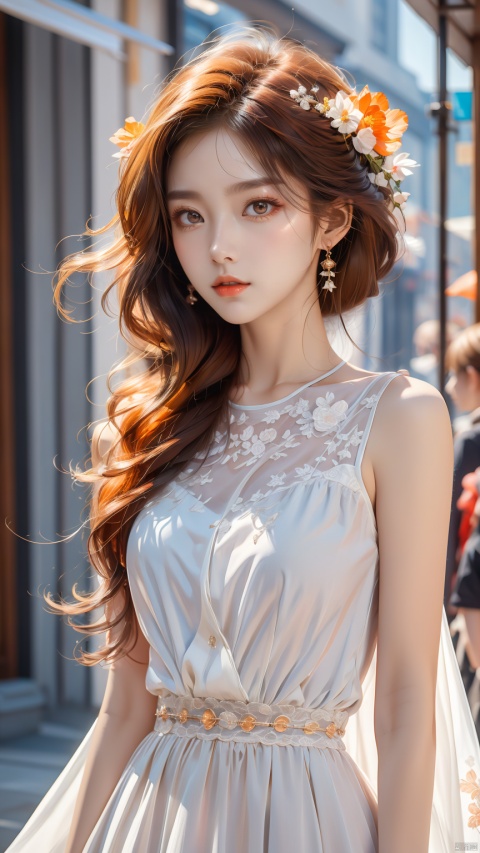  Best quality + masterpiece + Extremely high resolution +1 loli+ looking at the audience + detailed face + orange hair + deep eyes + dress + full bodyimage,,, masterpiece, best quality, mtianmei, mpaidui,