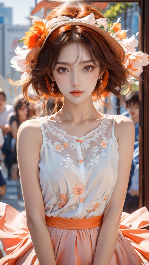  Best quality + masterpiece + Extremely high resolution +1 loli+ looking at the audience + detailed face + orange hair + deep eyes + dress + full bodyimage,,, masterpiece, best quality, mtianmei, mpaidui