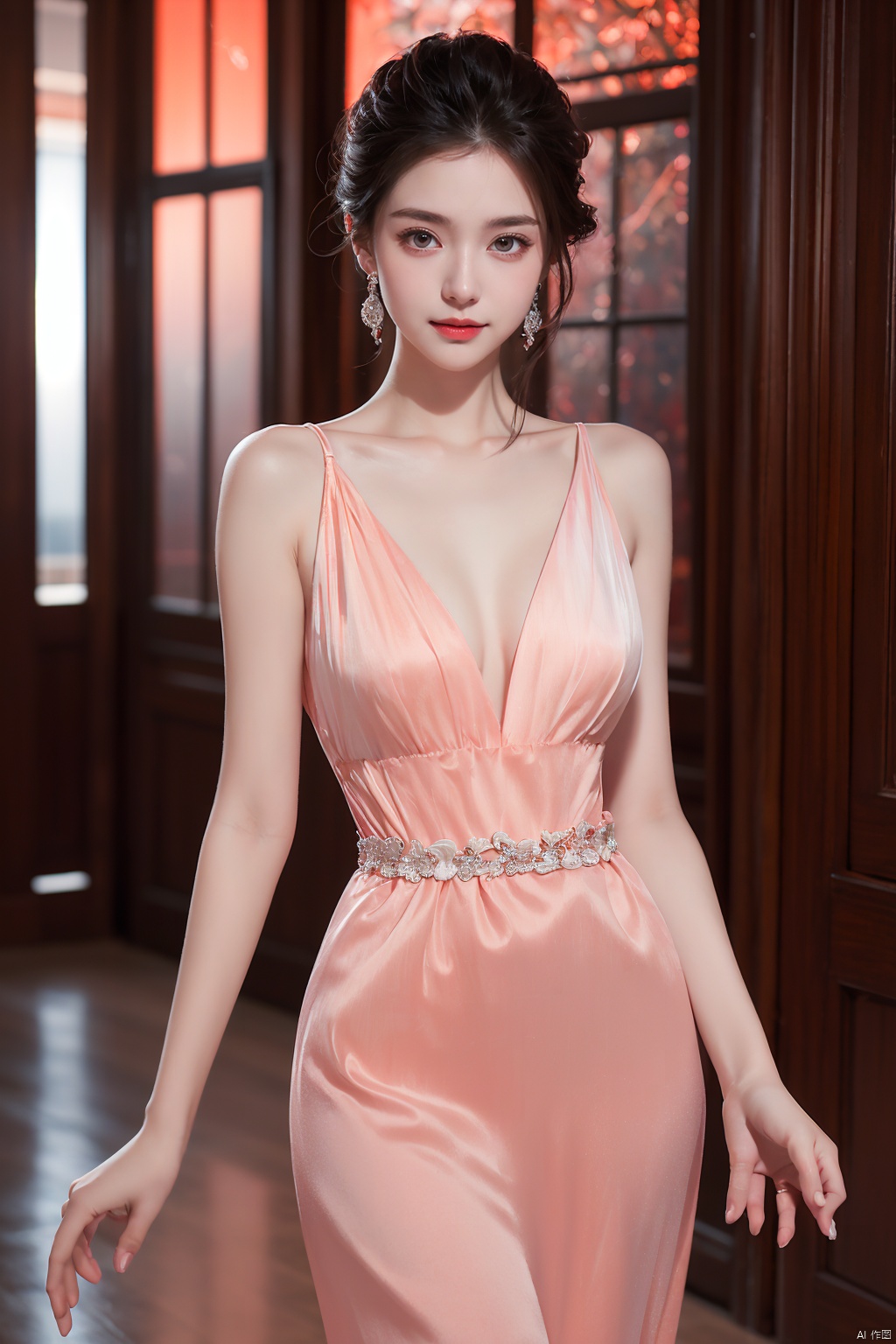  Best quality, masterpiece, photorealistic, 32K uhd, official Art,
1girl, dofas, solo, dofas, , mugglelight, puregirl, illustration, master work, high definition, ultra clear, fashionable and exquisite red ultra-thin evening dress, red and white gradient