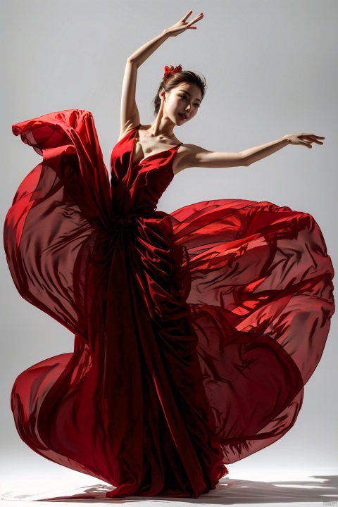  red chianese dress,illustration,,Cleavage,gufeng, sky, Dance