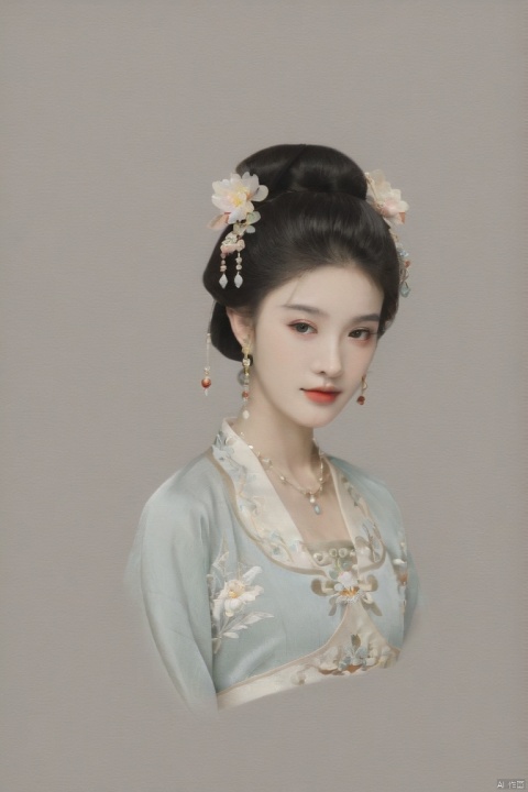  masterpiece,best quality,8K,official art,ultra high res,1girl,looking at viewer,chinese clothes,hanfu,jewelry,hair ornament,upper body,solo,earrings,hyper_galaxy,torii,flower,black hair,necklace,teeth,hair bun,dress, red  lips,hair flower,((full body)),dress,hanfu,embroidery,exquisite,meticulous,(tulle:1.4),
, huayu