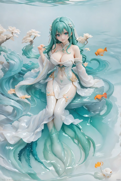  arien_hanfu, mermaid,east dragon,pure white theme,deep in the water,sea,under sea,30 yo lady,large_breasts, guohua, HUBG_Chinese_Jade, MAJICMIX STYLE, dunhuang, ( figma:0.8)