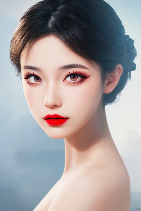  beauty  , quality, eyelashes,red lips,makeup, depth of field, light, illustration