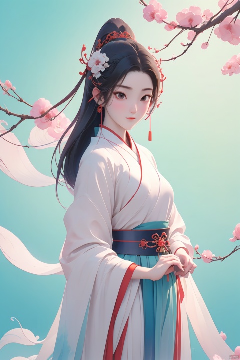 technique, The screen adopts the style of the Song Dynasty in China, The screen apply elements related to the Song Dynasty in China, Chinese style light watercolor, low angle shooting, 1girl, solo, painting, hanfu, HUBG_CN_illustration,moyou, Asian girl