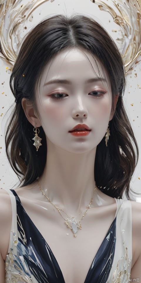  1girl, dance, Fairy, crystal, jewels,black, wings,All the Colours of the Rainbow, Crystal clear,solo, long hair, looking at viewer,black hair,jewelry, earrings,lips, makeup, portrait, {{masterpiece}}, {{ultra-detailed}}, {illustration}, {detailed light}, {an extremely delicate and beautiful}, a girl, {beautiful detailed eyes}, stars in the eyes, messy floating hair, colored inner hair, Starry sky adorns hair, depth of field,zj, Liuli