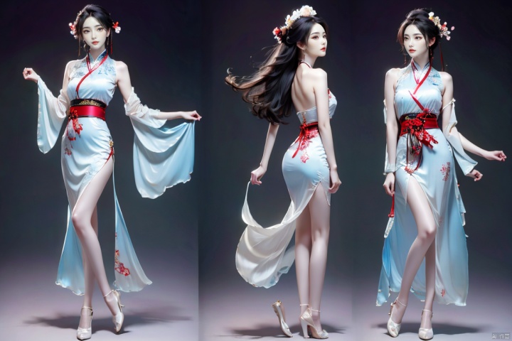  best quality,masterpiece,realistic,(simple background:1.3),hair ornament,1girl,solo,black hair,long hair,mountain,cloud,(flower:1.2),body,wind,hanfu , hair ornament , chinese clothes,leaf,standing,ink wash painting,ink,(head hold:1.5),touching ears,jewelry, Dance, linkedress_red dress, yue , hair ornament , hanfu, girl, model, girl ,walk ,standing ,catwalk, 3D