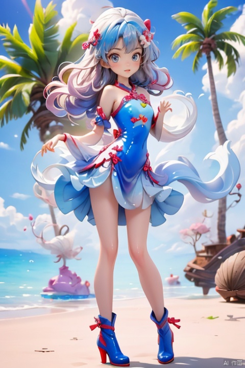  multiple colored hairs, random cute faces, group shot, zoom camera, (expression:1.0), (dynamic_pose:1.2), (action_pose:1.2), (action:1.0), (distance shot:1.5), (full_body:1.2), (full body:1.2),Beach, coconut trees,,(smile:1.0),dress,long_legs, high heels, loli, kneehigh_boots, thighhigh_boots, coconut IP, 3D, three views