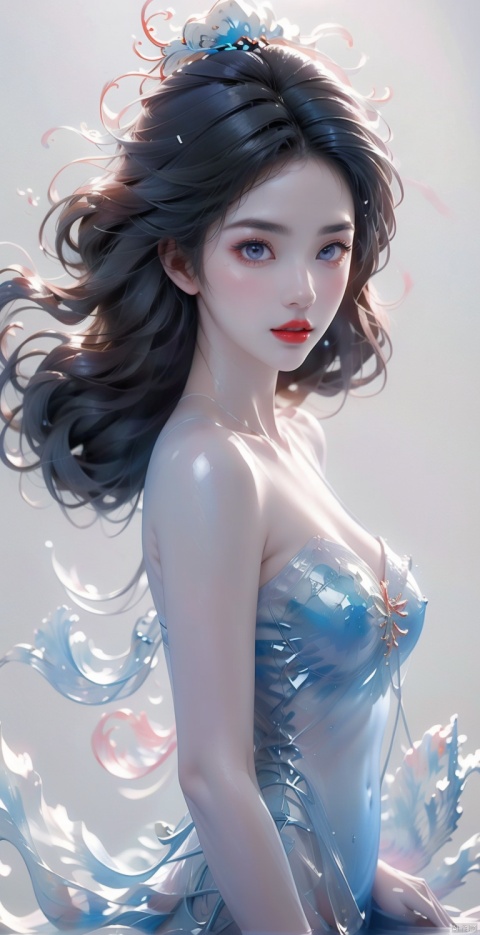  A girl, bust, delicate makeup, Half-length photo,Face close-ups, colorful hair,Red lips, delicate eye makeup,colorful hair,purple eyes, blue hair,fair skin, blisters, glowing jellyfish,(white background:1.4), fantasy style, beautiful illustration, White shiny clothes,complex composition, floating long hair, seven colors,Keywords delicate skin, luster, liquid explosion, Elegant clothes, Glowing shells,glowing seabed,streamer,1girl,smoke,colorfulveil,colorful,Shifengji,
( Best Quality: 1.2 ), ( Ultra HD: 1.2 ), ( Ultra-High Resolution: 1.2 ), ( CG Rendering: 1.2 ), Wallpaper, Masterpiece, ( 36K HD: 1.2 ), ( Extra Detail: 1.1 ), Ultra Realistic, ( Detail Realistic Skin Texture: 1.2 ), ( White Skin: 1.2 ), Focus, Realistic Art,fantasy,girl,Big breasts,Facing the camera, wangyushan, glint sparkle, 21yo girl, Nebula, Hanama wine, tutututu, fire, 3D