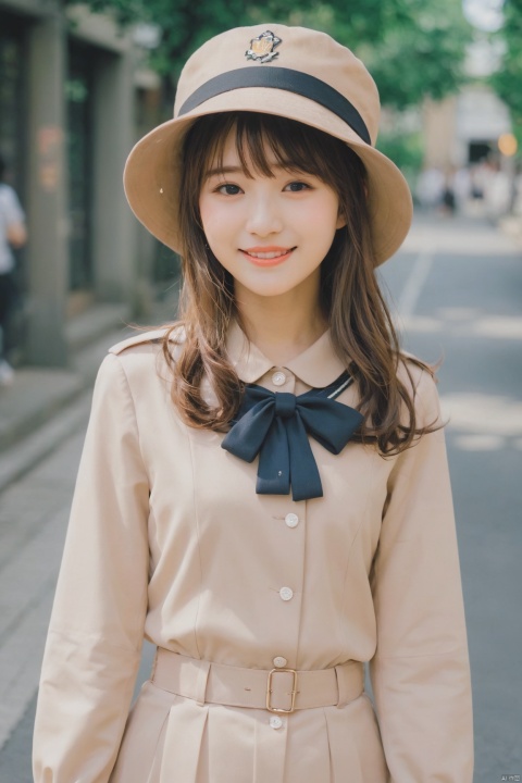  jastyle,1 girl,Official art, Uniform 8k quality, Super Detail,light smile, holding hat,