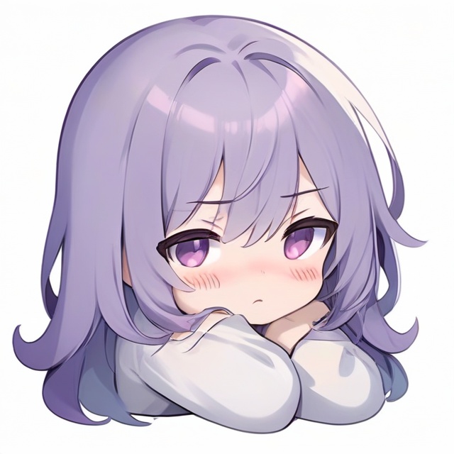 A cute emoji, game icon, game icon institute, A girl, White background, Tired, Purple hair, Collapse, Faint,
