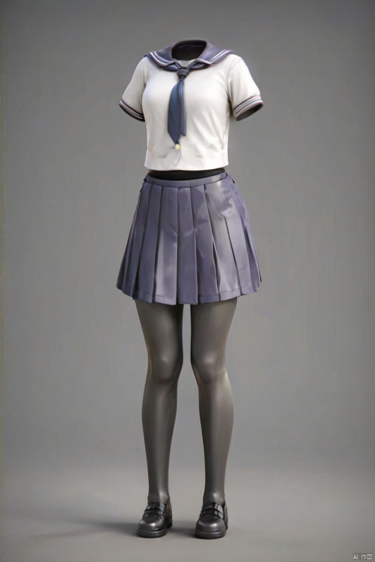  invisible person,1girl,school uniform,from front,standing pose,3d rendering,3d model