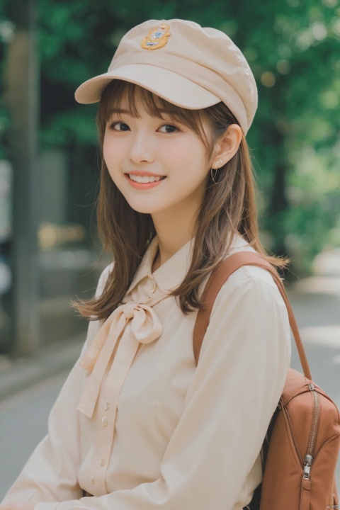  jastyle,1 girl,Official art, Uniform 8k quality, Super Detail,light smile, holding hat,