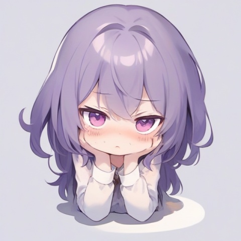 A cute emoji, game icon, game icon institute, A girl, White background, Tired, Purple hair, Collapse, Faint,

