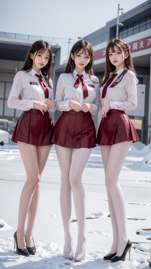  Super long legs, 3girl, standing,5girls,multiple girls,group picture
Professional studio, integrated short skirt, multiple girls,。。。 Stewardess uniform, transparent uniform, red skirt..。Snow background in the year of the Dragon, tutultb