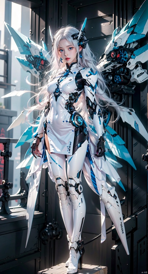  best quality,masterpiece,1girl,pink mecha body,cyborg,blue eyes,brown hair,depth of field,white hair,looking at viewer,1 girl with wings in mecha,Wings Follow Character Proportion,Outstanding,8K wallpaper,jixieji, 1girl, Dragon ear, tianqi, ((poakl)), Detail, white_hair