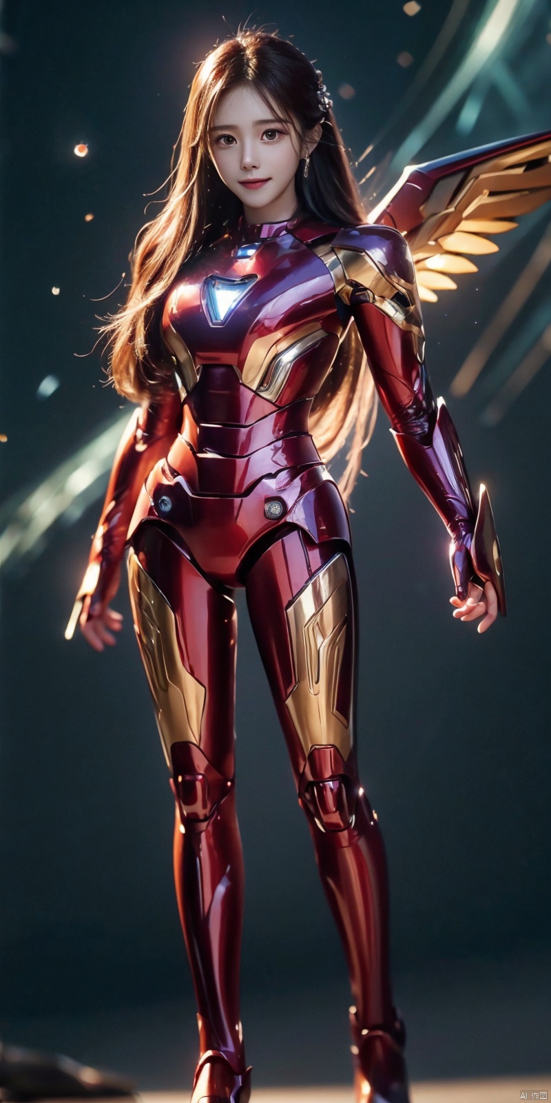  (Good structure), HDR, UHD, 8K, A real person, Highly detailed, best quality, masterpiece, 1girl, realistic, Highly detailed, (EOS R8, 50mm, F1.2, 8K, RAW photo:1.2), ultra realistic 8k, (best illumination, best shadow, extremely delicate and beautiful), (official art, beautiful and aesthetic:1.2), ,gangtiexia,,solo,standing,armor,((purple of power armor)),glowing,male focus, solo, 1girl, , long hair, Wind, flowing hair, kind smile, (perfect body),
full body, Wind, flowing hair, kind smile,((Cosmic starry sky, starry background)) , pose for picture, , looking_at_viewer,, as sky, xuxin, ((poakl)),wings