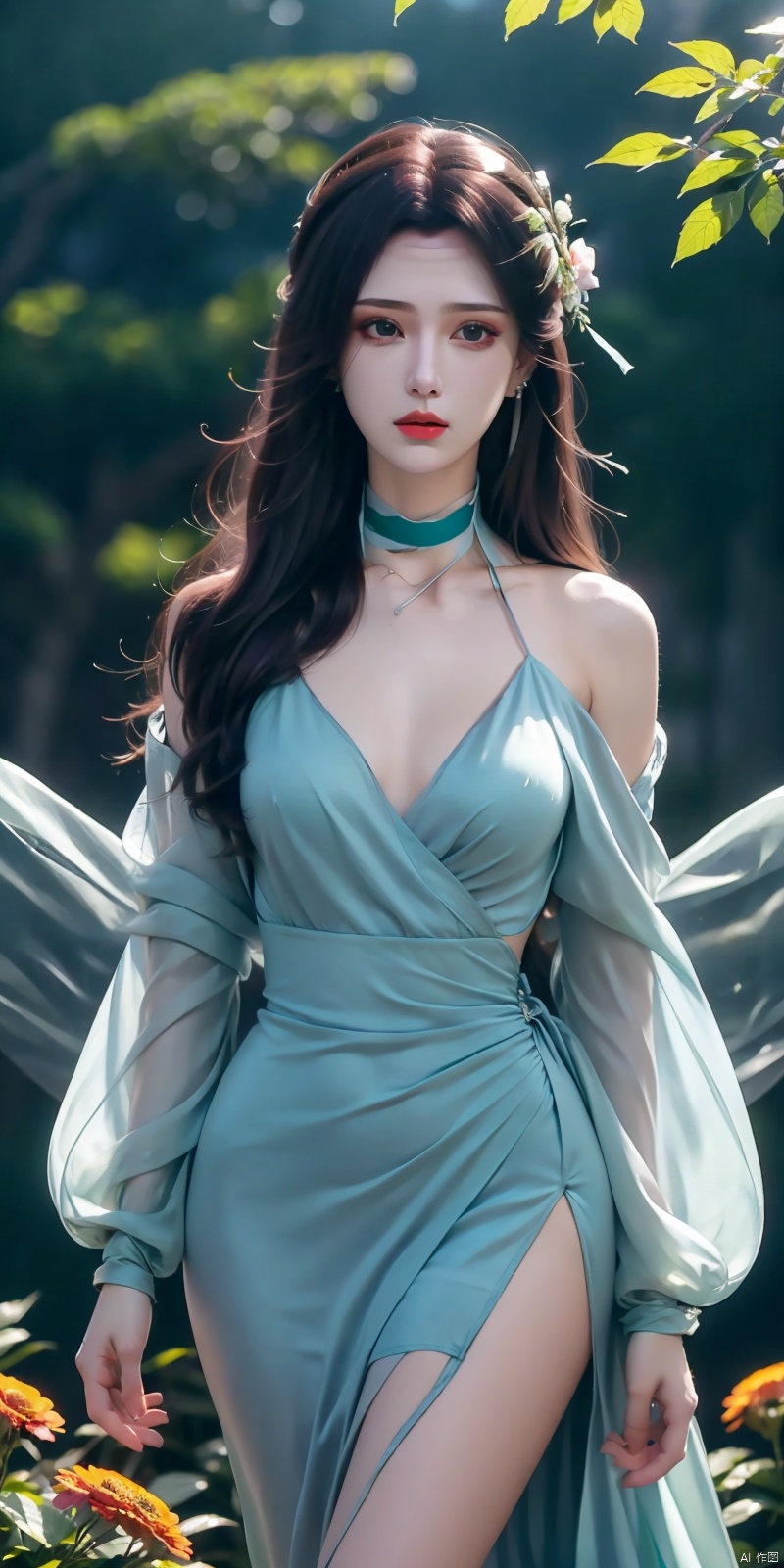  A girl, silk, cocoon, spider web, Solo, Complex Details, Color Differences, Realistic, (Moderate Breath), Off Shoulder, Eightfold Goddess, Pink Long Hair, White Headwear, Hair Above One Eye, Green Eyes, Earrings, Sharp Eyes, Perfect Fit, Choker, Dim Lights, cocoon, transparent, jiBeauty, 1girl, flowers, mtianmei, Look at the camera., flowing skirts, Giant flowers, , pld, ((poakl)), Light master, yunyun,