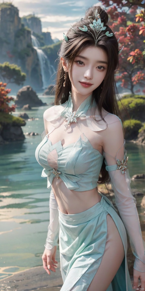  (Good structure),cowboy_shot, DSLR Quality,Depth of field ,looking_at_viewer,Dynamic pose, , kind smile,,
1girl, solo, long hair, , looking at viewer, skirt, hair ornament, bare shoulders, jewelry, , black hair, earrings, outdoors, midriff, water, necklace, lips, crop top, grey eyes, leaning forward, ocean, white skirt, strapless vest, sunset, sun, , yanruyu