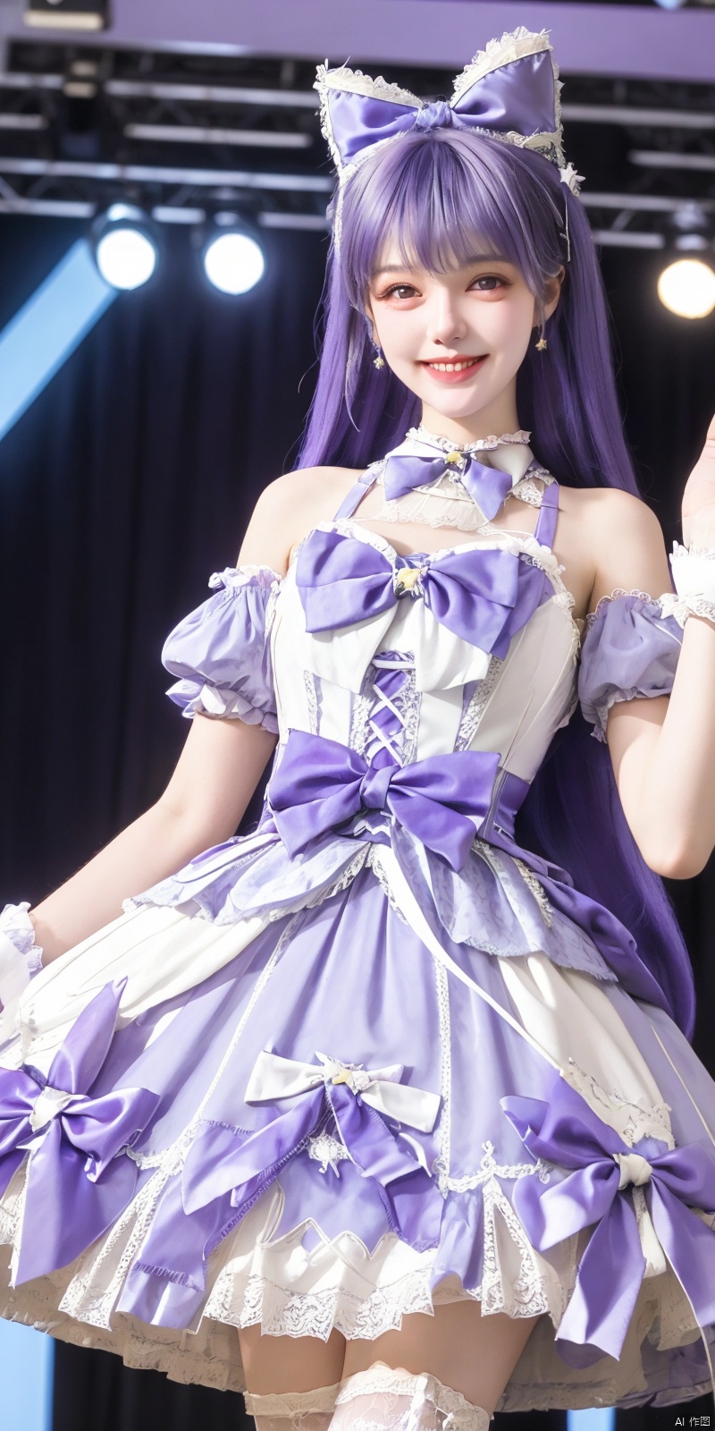  (Good structure), DSLR Quality,Depth of field,kind smile,looking_at_viewer,Dynamic pose, ,(wariza),,Girl, bare shoulders, blue hair, boobs, bow tie, brown eyes, cat ears, collar, ((Lolita Dress: 1.4)) , blue and white Lolita dress, wrinkled leg outfit, hand-held, lips, nose, shoulders, , alone, long_hair, kind smile, looking at the audience, white leg costume, wrist cuffs, 1girl,,looking_at_viewer, , lolidress, ,, ,purple hair, shengcaier