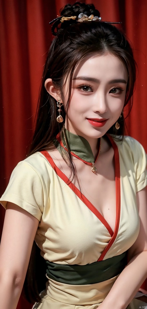  best quality, masterpiece,cowboy shot,(Good structure), DSLR Quality,Depth of field,kind smile,looking_at_viewer,Dynamic pose,,
zhangmin, 1girl, solo, black hair, jewelry, earrings, lips, looking at viewer
