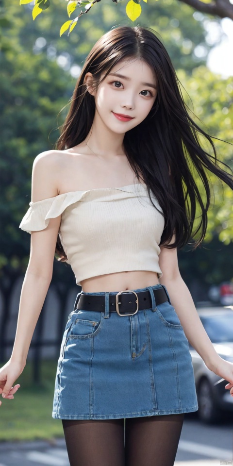  best quality, masterpiece, cowboy_shot,(Good structure), DSLR Quality,Depth of field,kind smile,looking_at_viewer,Dynamic pose,
 1girl, 3d, bare_shoulders, belt, blurry, blurry_background, blurry_foreground, branch, , , , collarbone, *******_photo, denim, denim_skirt, depth_of_field, , lips, long_hair, looking_at_viewer, midriff, miniskirt, motion_blur, navel, outdoors, photo_\(medium\), realistic, skirt, solo, standing, tree, , , , blackpantyhose, , , , , , , lizhien