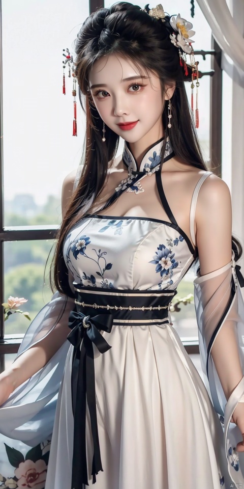  (Good structure), DSLR Quality,Depth of field ,looking_at_viewer,Dynamic pose, , kind smile,
 masterpiece, The best quality, 1girl, luxurious wedding dress, dreamy scene, white background, front viewer, looking at viewer, Flowers, romantic, Bride, Translucent white turban, UHD, 16k, , sparkling dress, , white stockings, , chinese dress,white dress,long hair,
chinese clothes,dress,white dress,floral print,china dress,blue dress,hanfu,long sleeves,print dress,robe,skirt,sleeveless dress,widesleeves,  , zhulin