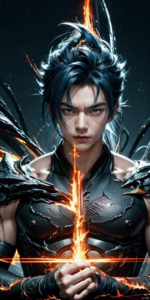  Get ready for a visual feast with Gohan having a handsome face and piercing red eyes, Brilliant blue hair and tattoos, Balanced character portraits and landscapes, and a perfect body. In his transformed state, He radiates extreme instinct and strength, Create an epic anime about this energy man. Fire and lava in stunning anime artwork will leave you in awe. This conceptual art is directly from the Universe, With manga-style 8K wallpapers that will take you to another dimension. Get ready to be amazed by this detailed digital anime artwork, Show the ultimate combination of style and strength., asuo,1boy, 